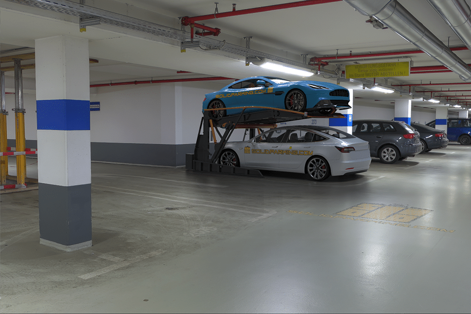 SolidParking TP-200 basement car park lift maximizing parking capacity