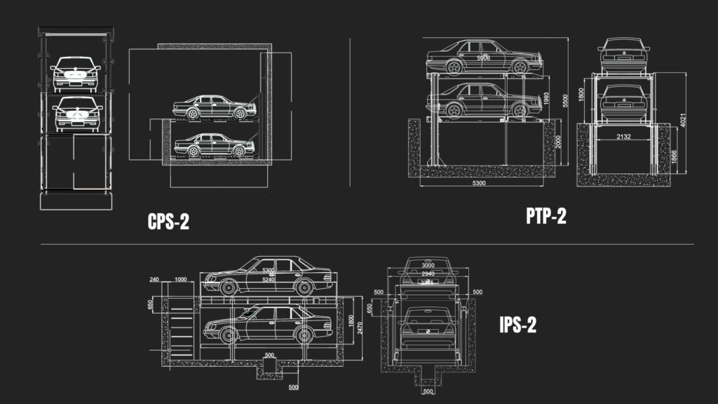 Side_section_view_of_stacked_vehicles_in_an_underground_pit_system